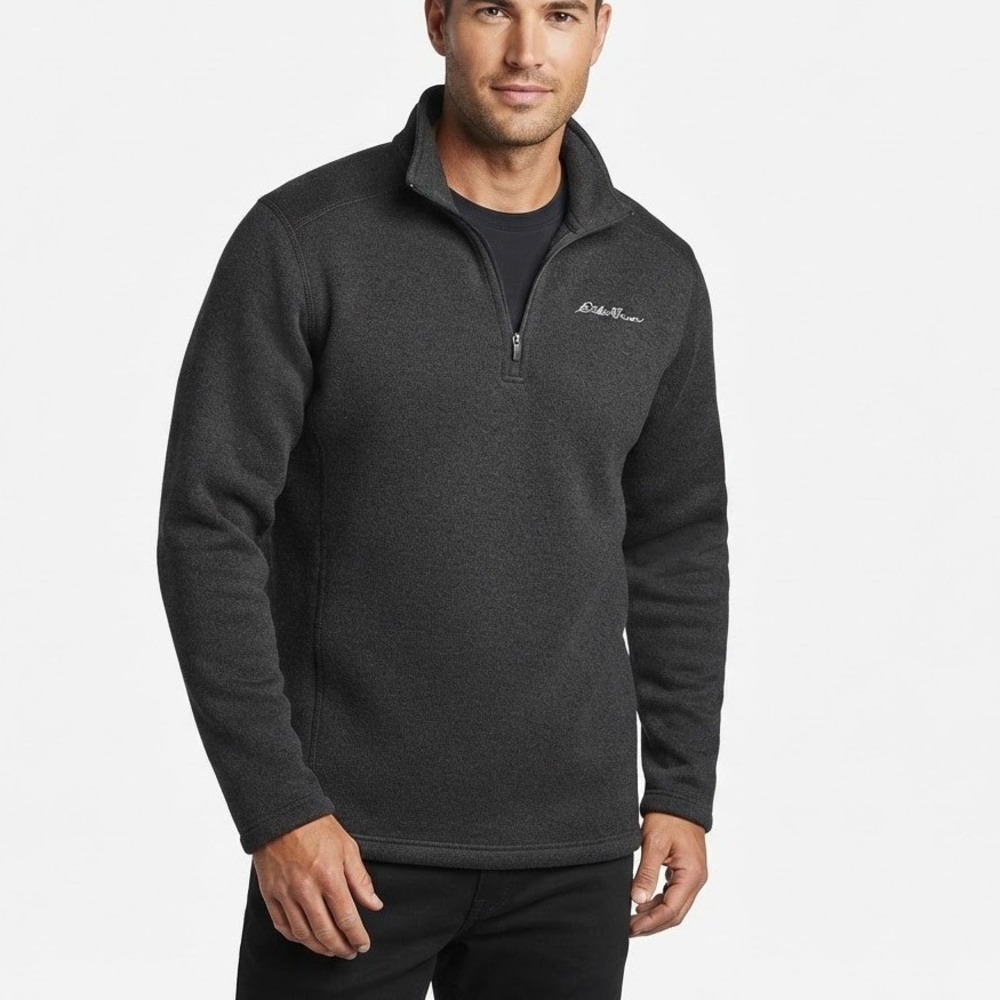 Eddie Bauer Mens Gray Quarter Zip Pullover Sweater Size M Fleece Mock Neck